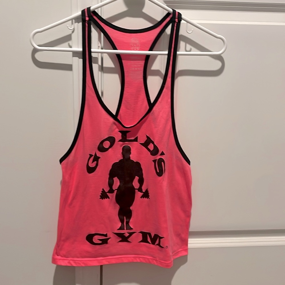 Hot pink Gold’s Gym stringer tank